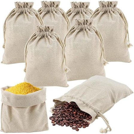 Bomuldspose 8 Stykker Bomuldsposer med Snøre 25 x 30 cm Brødposer Genanvendelige Grøntsags- og Frugtposer Grøntsagsnet Indkøbsposer DIY Grøntsagsnet