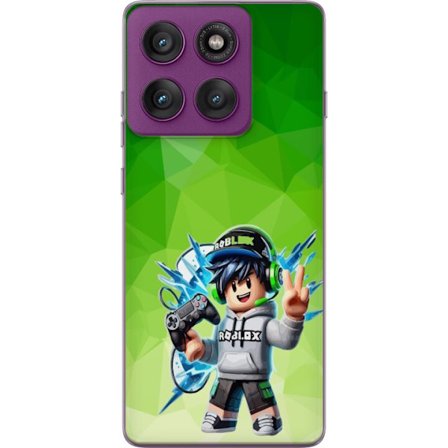 Kompatibelt Mobildeksel til Motorola Edge 60 Pro Roblox-inspirert gamerfigur med headset, håndkontroll og energiske effekter mot grønn bakgrunn