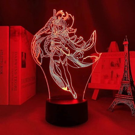 Genshin Impact Raiden Shogun -figuuri LED-lamppu 3D-yövalo Anime-fanien lahjalamppu LED-yövaloihin lasten makuuhuoneen sisustukseen Lasten 