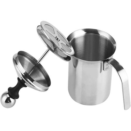 Manuel Mælkeskummer - Håndholdt Skumningskande i Rustfrit Stål til Cappuccino & Latte (400ml)