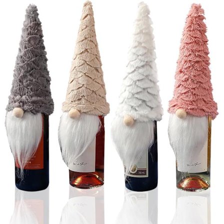 Sett med 4 julevinflaskeposer, rødvinflaskesett, stoff