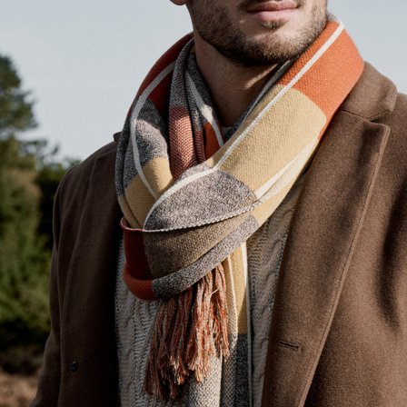 Hiems | Brown and Burgundy Plaid Scarf for Men - Winter Scarves