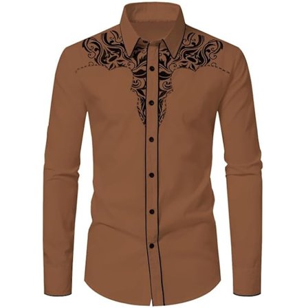 Herre Western Cowboy Skjorte Casual Knap Ned Langærmet Broderede Skjorter
