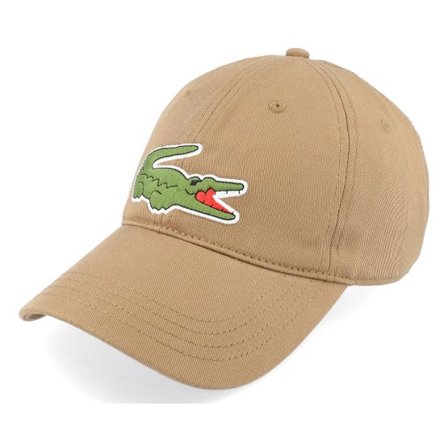 Lacoste - Beige unconstructed Keps - Large Logo Leafy Dad Cap @ Hatstore