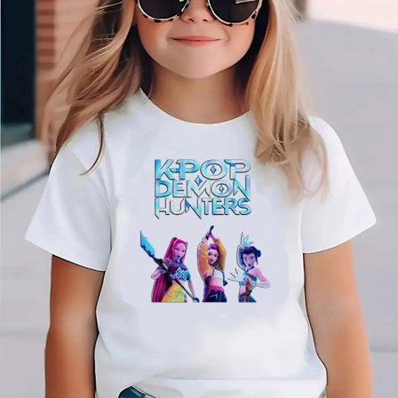 Söpö Kpop Demon Hunters lyhythihainen T-paita lapsille - Harajuku Style T-paita pojille ja tytöille