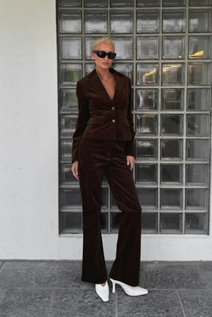 Lovisa Worge x NA-KD Pantalon en velours côtelé à taille mi-haute - Pantalon droit - Marron - EU 42