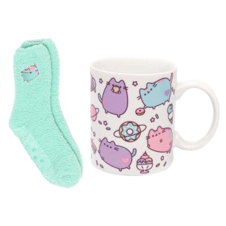 Pusheen Dam- och herr-mugg och strumpor set i en storlek flerfärgad