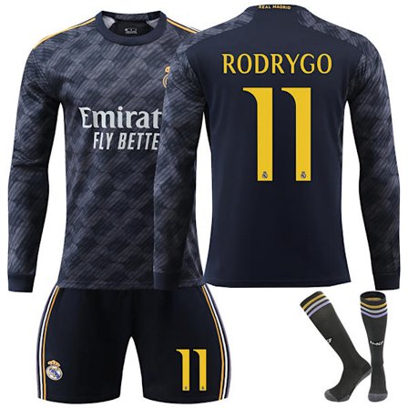 23-24 Real Madrid Borte Langarmet Fotballdraktsett Fotballdrakt for Barn