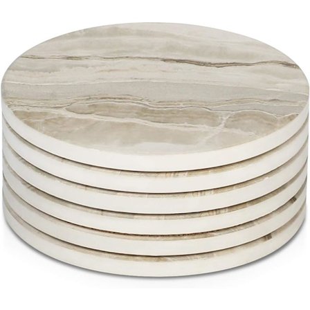 Absorberende coasters, sæt med 6, med korkbund, til sofabord, boligindretning, marmorstil