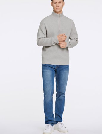 Lindbergh Half Zip Rib Knit - Grey - M