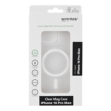 iPhone 16 Pro Max recycled clear back cover, mag, transpar.