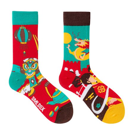 5 par Många stilar av AB-strumpor asymmetriska kreativa trendiga strumpor roliga par mandarinanka färgade mellanhöga strumpor