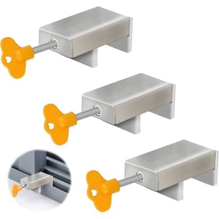 3-delt skydelåge vindueslås, skydelåge lås, børnesikkerhedslås med nøgle, skydelåge stop