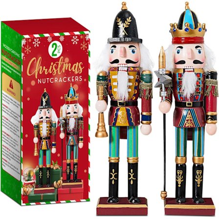 2 kpl Joulupähkinänsärkijäsotilas 30 cm Puinen pähkinänsärkijä joulukoriste takkaan - 2 pakkausta puisia hahmoja sisäkoristeita - joulu (sininen)