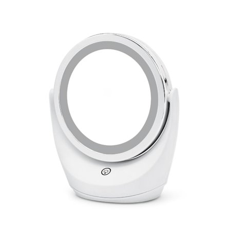 Dobbeltsidet multifunktionelt smart 5X spejl, roterende stativ, lyskompenserende spejl, dæmpbart genopladeligt LED-lys kosmetisk spejl