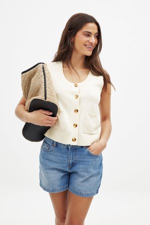 NA-KD Short en jean à taille mi-haute - Short en jean - Bleu - EU 44