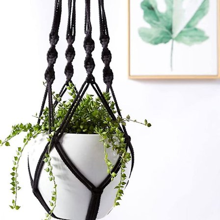 2 stk Håndvevd Blomsterpottenettpose i Bomullstau, Svart