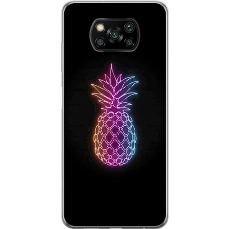 Kompatibel Mobilcover til Xiaomi Xiaomi Poco X3 NFC Neon illustration af ananas i farverigt lys mod sort baggrund