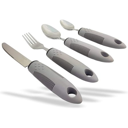 Komfortgrep bestikk (grå 1x sett) funksjonshemmingsvennlig bestikk Parkinsons bestikk bestikk for tremor revmatismehjelpemidler seniorhjelpemidler 