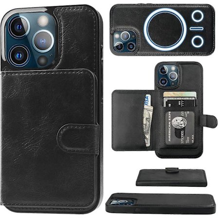 Pung Etui til iPhone 13 Pro Kompatibel med MagSafe Magnetisk RFID-blokering Aftageligt Premium PU Læder Flip Etui med Kortlommer Holder Støttefod