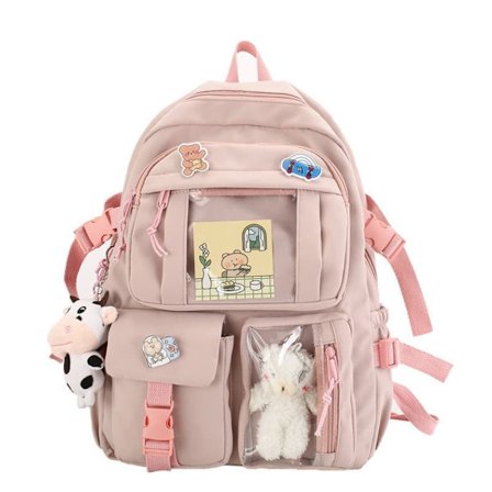Cute Backpack Large Capacity - With Decorative Pendants & Pins, For All School Ages