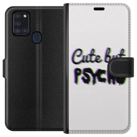 Kompatibel Tegnebogsetui til Samsung Galaxy A21s Rainbow-farvet legetøjsfigur med et glad ansigt og farverige cirkler i en legesyg studieillustration