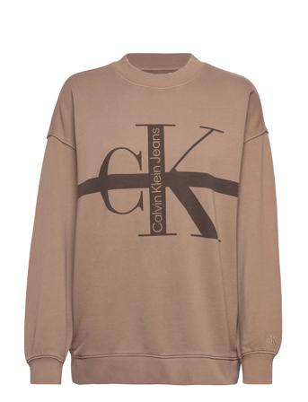Stripe Monologo Washed Crew Neck Svetari Collegepaita Beige Calvin Klein Jeans