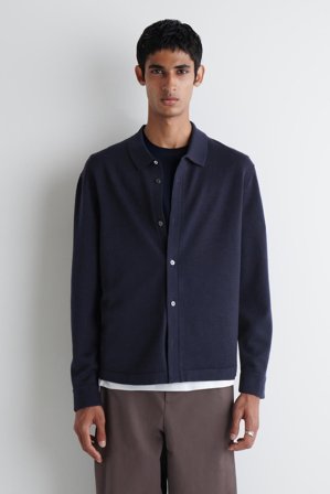 COS Männer Strickhemd Aus Merinowolle in Blau