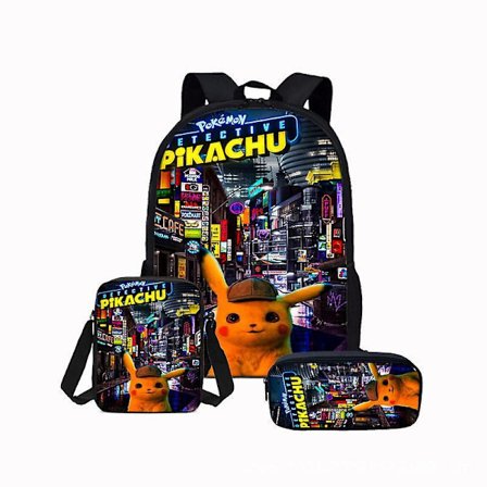 Pokmon Pikachu Primary And Secondary School Theme School Bag 3-piece Set Computer Bag Messenger Bag Pencil Case