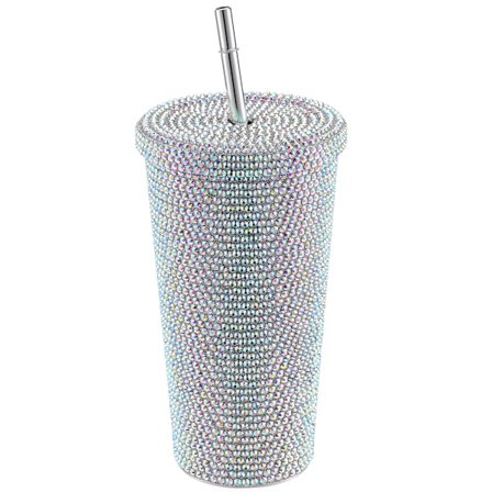 Rostfri stål 500ml Vattenflaska med Rhinestone Dekoration Vakuumisolerad för Kvinnor