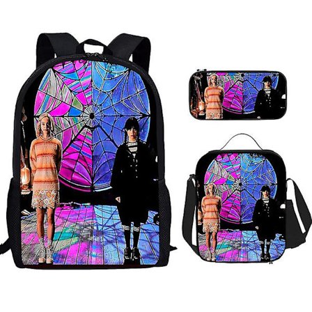 Wednesday Addams Rygsæk Tredelt Sæt Studenter Skole Taske Lærredstaske