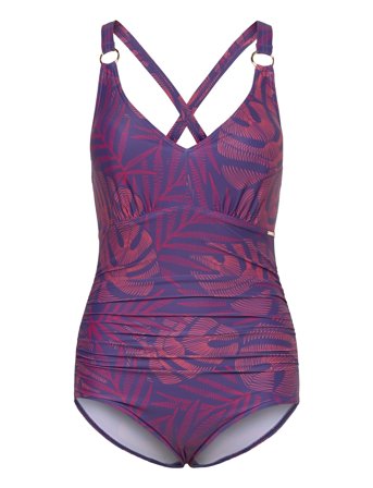 Speedo Womens Shaping Printed V Neck 1 Piece - Purple - 36