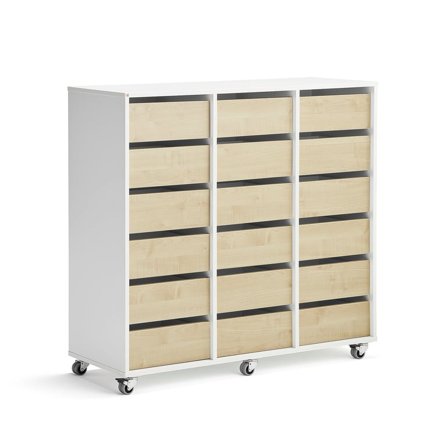 Kommode CASPER, 18 skuffer, hvit/bjørk