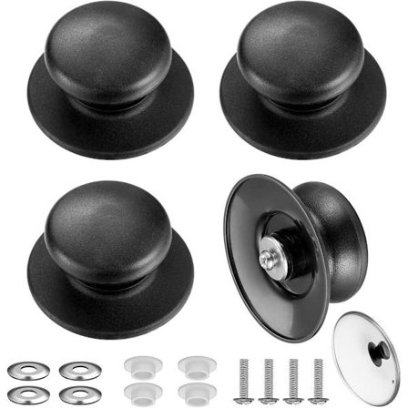 Fire-delt låghåndtagssæt - universal bakelit udskiftning - lågknop med skruer (sort)