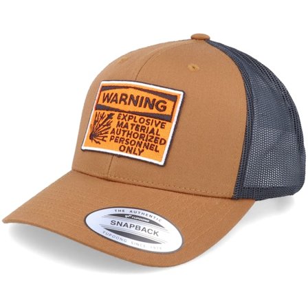 Iconic - Brun trucker Caps - Warning Explosive Material Caramel/Black Trucker @ Hatstore