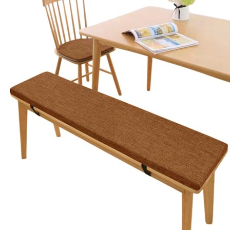 Bänkdyna i linne, halkfri stolsdyna, skobänksdyna med bindspänne, kaffefärg