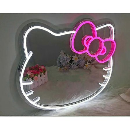 Hello Kitty Neon Spejl Dekoration Indendørs Udendørs Ambient Styling Lys Natlys Lysende Spejl Væg Soveværelse Indretning