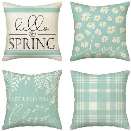 Vårfarge Pynteputer 18 X 18 Tommer Sett med 4 Live Life in Full Bloom Vår Dekorativ Putetrekk for Sofa
