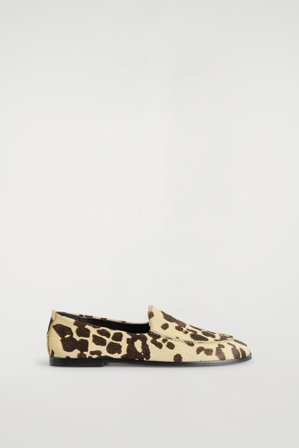 COS Women's Animal Print Pony Hair Leather Loafers in Beige