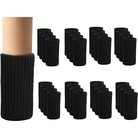 32 stk møbelbensokker - Sorte strikkede møbelsokker, dobbelt