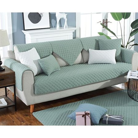 Modern och enkel vävd tvättad bomulls soffa kudde, tyg halkfri läder soffa cover kudde (Rutiga grön, 90*90CM)