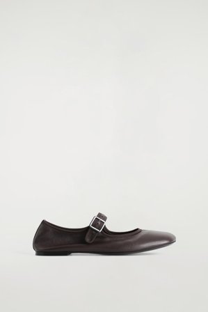 COS Women's Square-Toe Buckled Ballet Flats in Brown