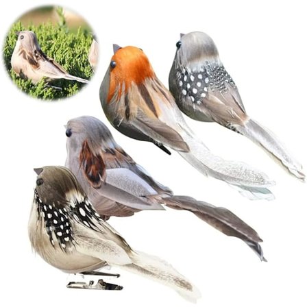 Små kunstige fugler, 12 stykker kunstige fjærfugler figurer med klips jule skum fugler DIY hage håndverk håndverk bryllupsdekorasjon-tilfeldig