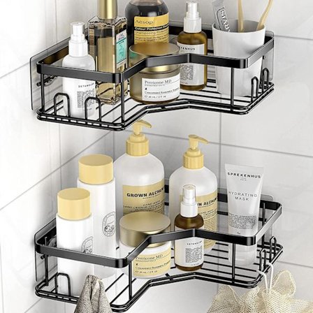 2 st/set Rostfritt Stål Förvaringsställ För Badrum Kök, Svart Hörn Dusch Caddy, Dusch Organizer Hylla, Dusch Förvaringskorg