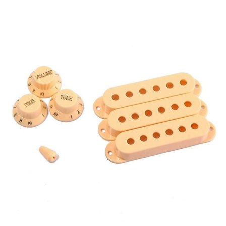 3 ST 48/ 50/ 52mm Enkelspole Pickup Skydd Volym Ton Rattar Switch Tip Set för Stratocaster Strat ST Elgitarr Ersättningsdelar (Beige)