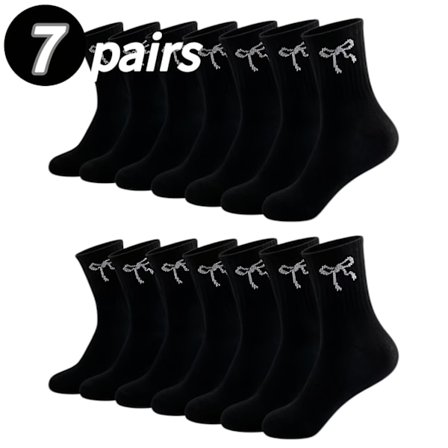 7 par dame termiske sportssokker i læglængde med sløjfemønster & sidestriber - Varme, åndbare lægsokker egnet til