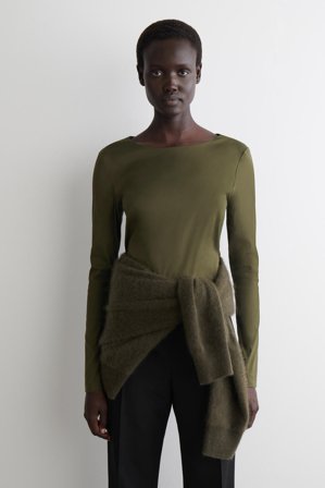 COS Women's Cotton Long Sleeve Top in Green
