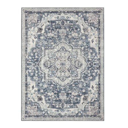 Matta, 9x1,5 m för sovrum, halkfri matta, traditionell vintagestil, blågrön