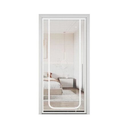 Katteafvisende dørgardin med lynlås, slidstærkt mesh, hvid