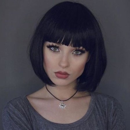 TG Parykker Kvinner Svart Bob Kort Rett Med Pannelugg Frans Hår Parykker